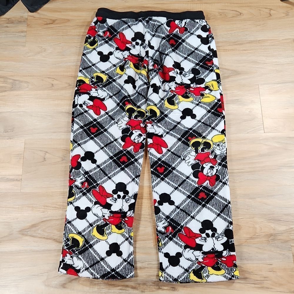 💜Disney Black & White Mickey & Minnie Print Fleece Pajama Pants Medium - Picture 3 of 8